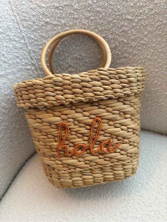 Poolside Handbags - POOLSIDE Straw Tote with 'Hola' Embroidery
